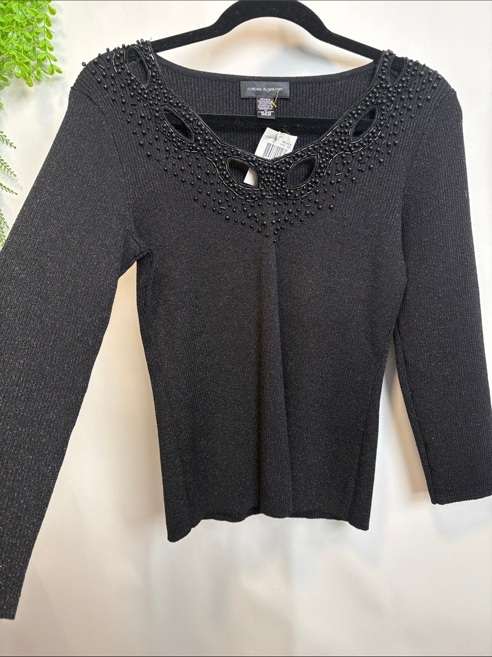Cable & Gauge Black Beaded Scoop Neck Sweater